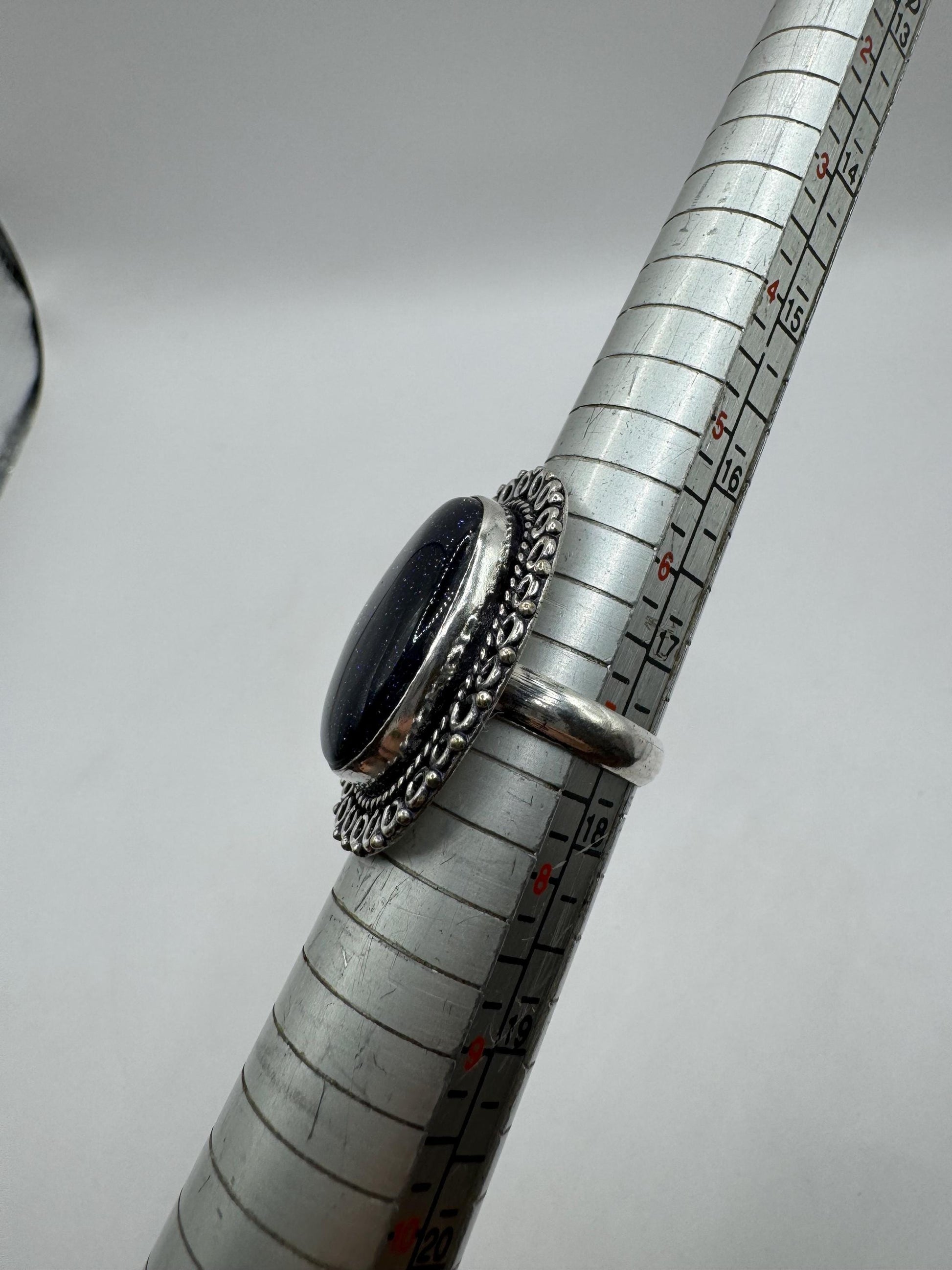 Vintage Handmade Boho Statement Black Sandstone Silver Ring 7