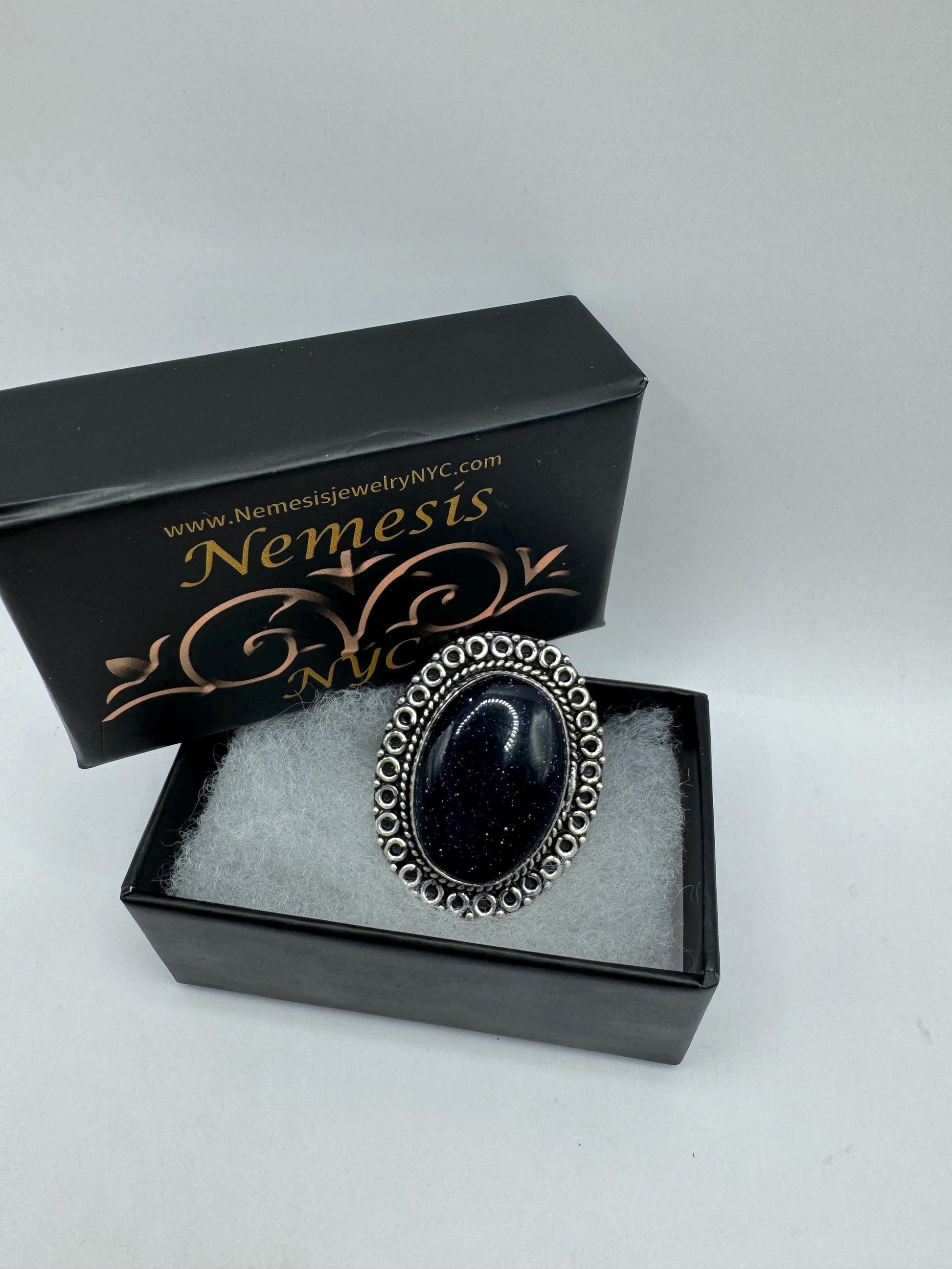 Vintage Handmade Boho Statement Black Sandstone Silver Ring 7