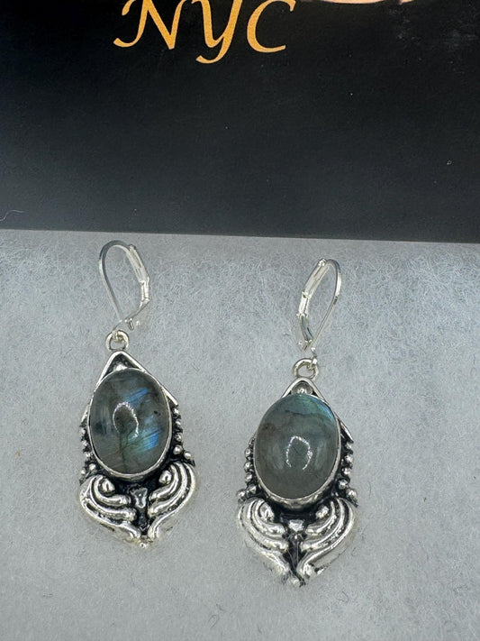 Vintage Labradorite Silver Dangle Earrings