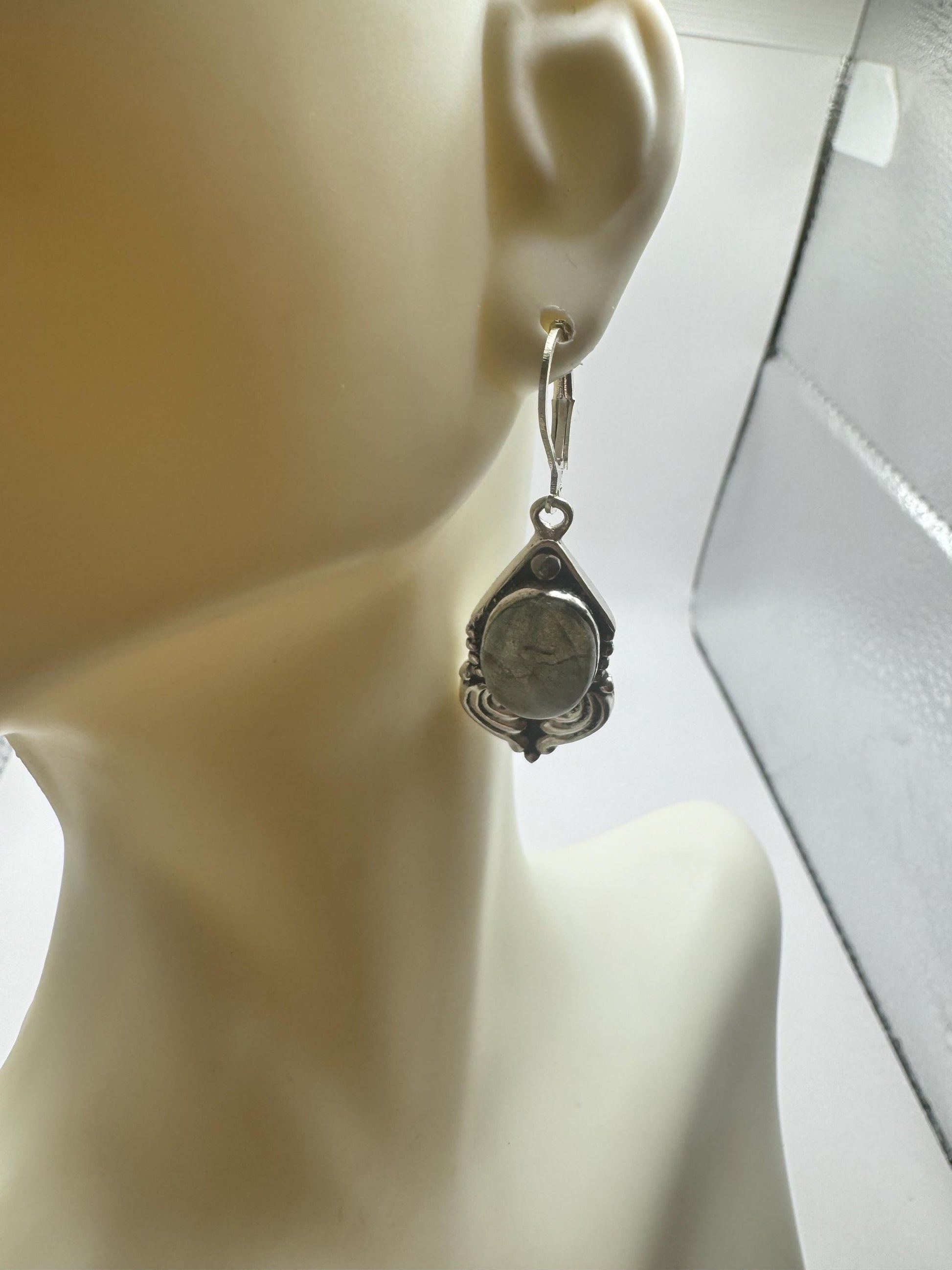 Vintage Labradorite Silver Dangle Earrings