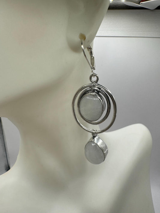 Vintage Rainbow Moonstone Sterling Silver Lever Back Dangle Earrings