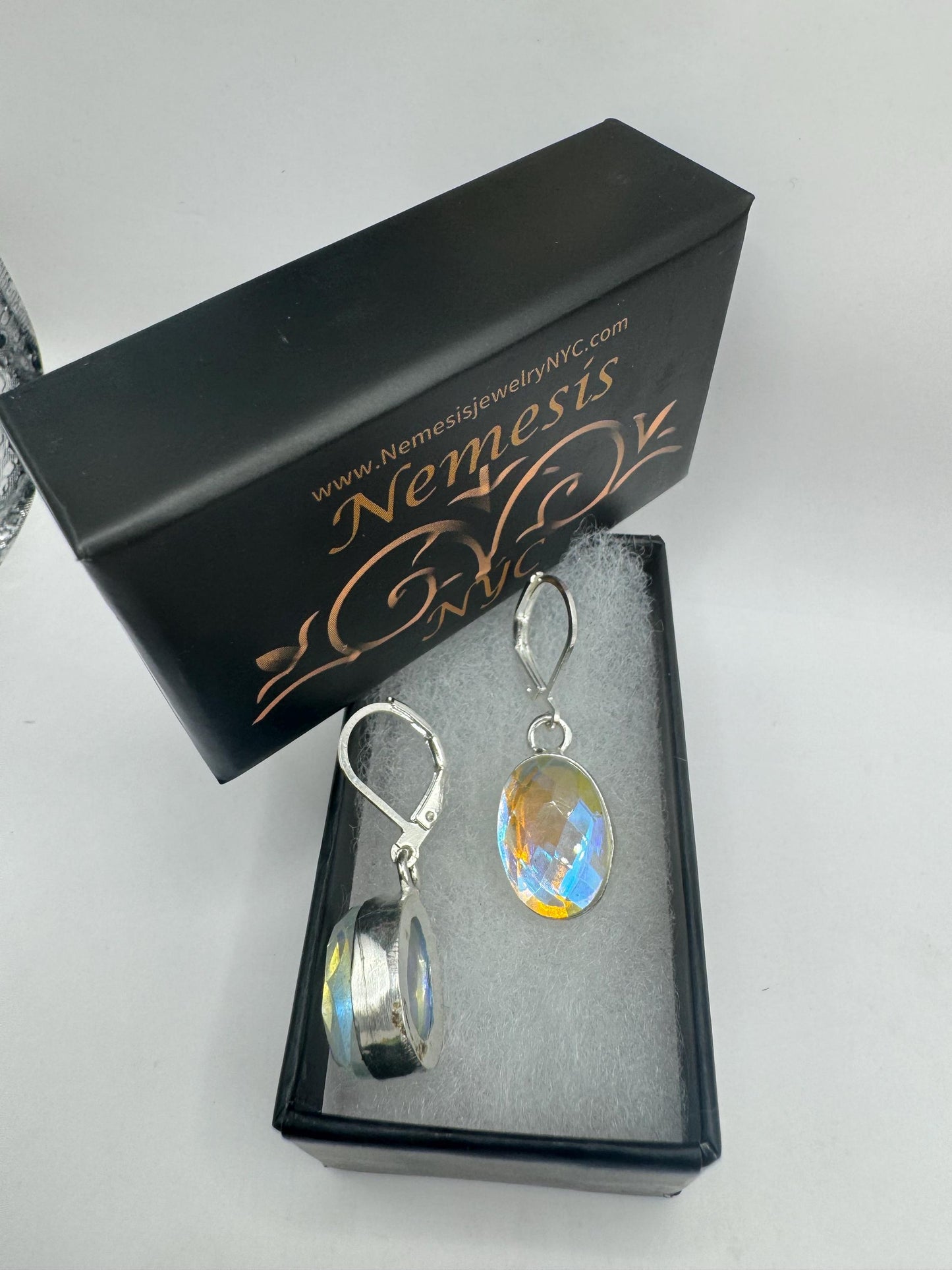 Antique vintage Blue pink Opal glass Silver dangle earrings