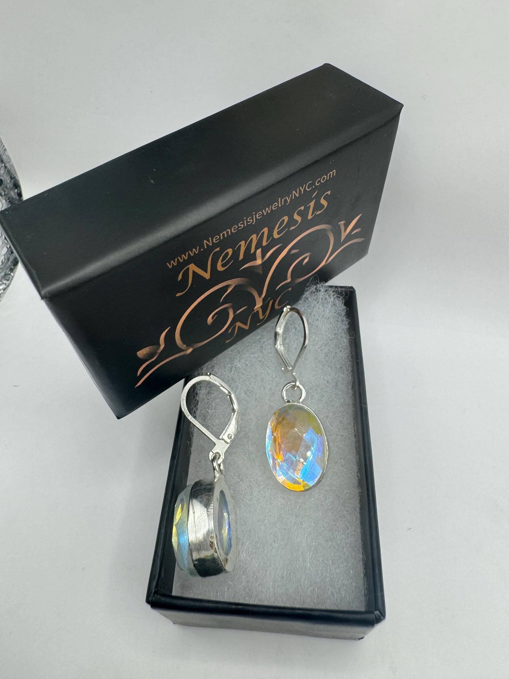 Antique vintage Blue pink Opal glass Silver dangle earrings