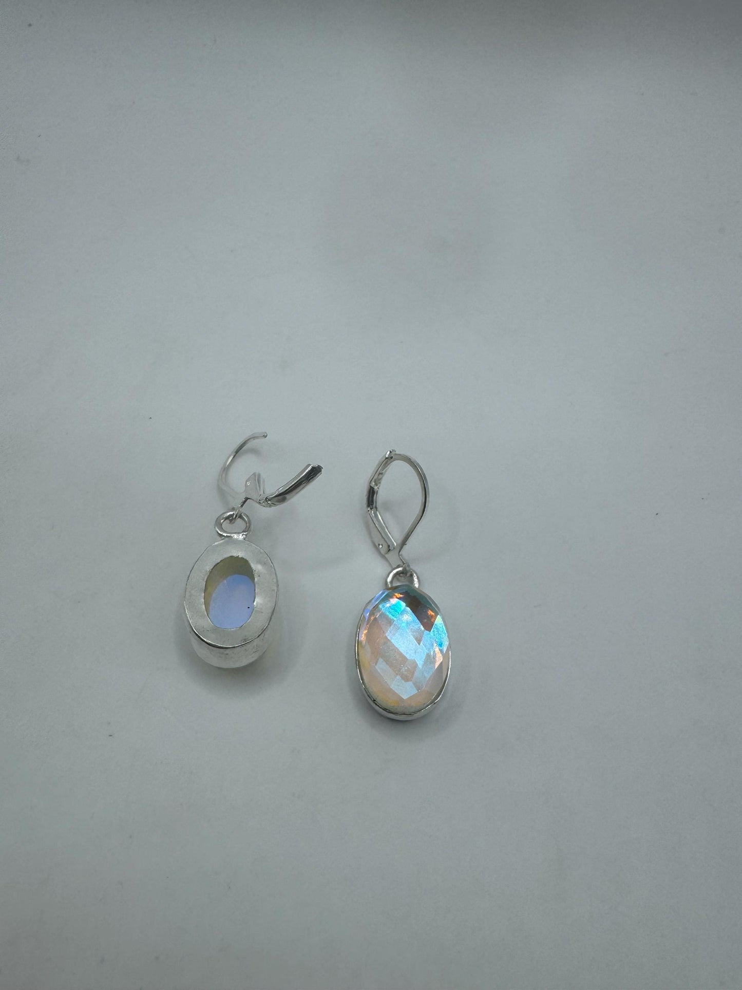 Antique vintage Blue pink Opal glass Silver dangle earrings