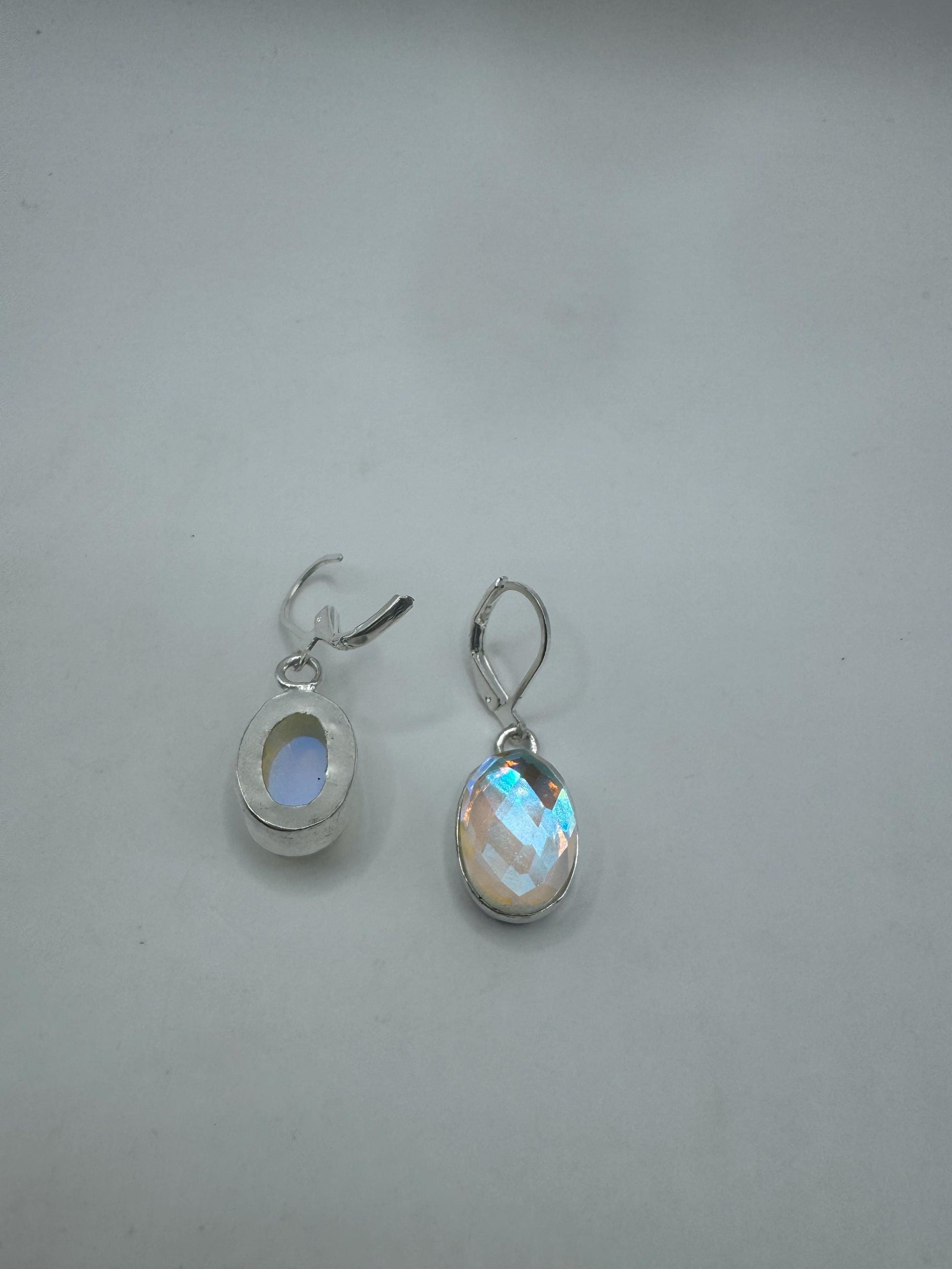 Antique vintage Blue pink Opal glass Silver dangle earrings