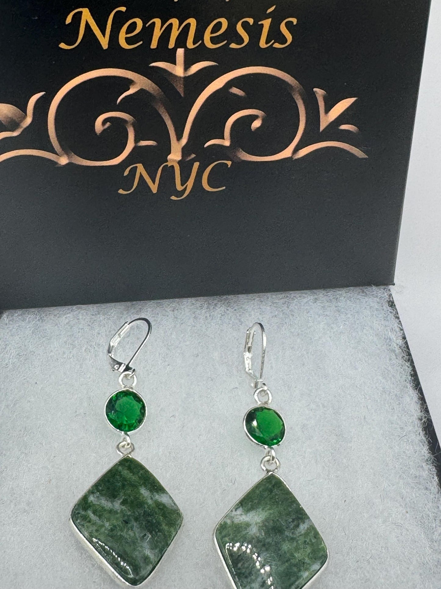 Antique vintage Green Chrysoprase Silver dangle earrings