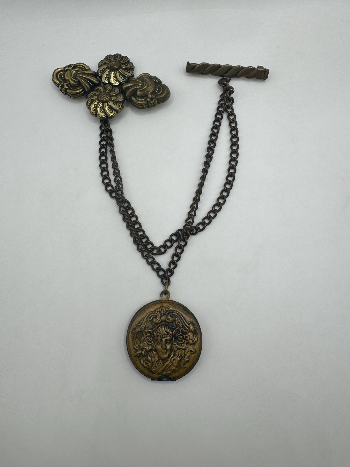 Vintage Locket Deco Bronze Flower Brooch Scatter Pin
