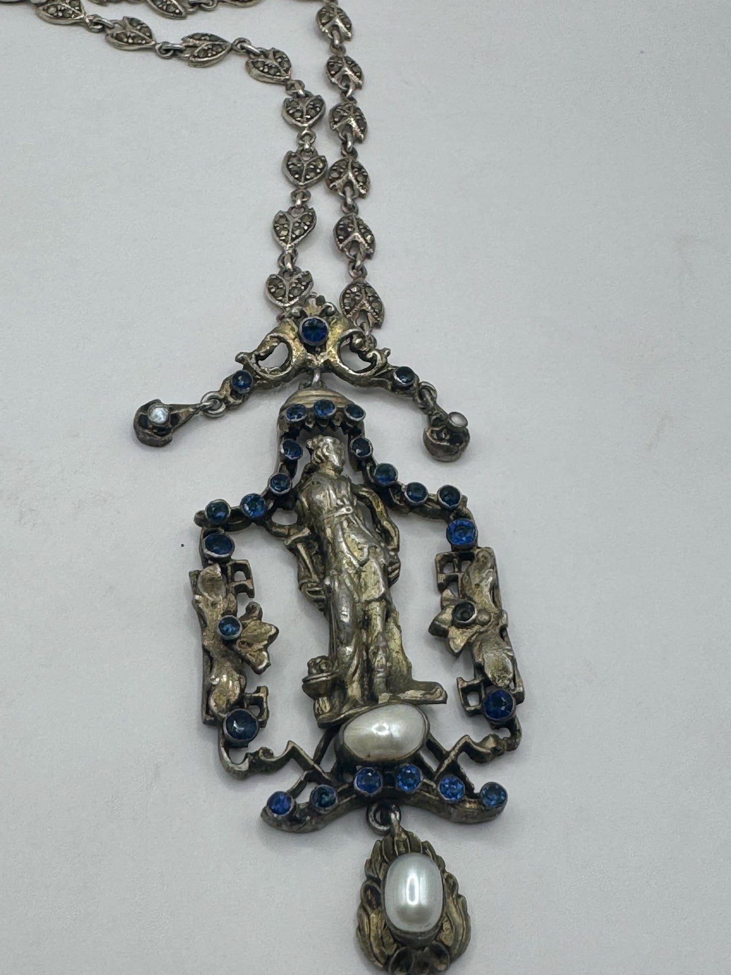 Vintage Austrio Hungarian Statement Silver Necklace| Roman revival| Blue iolite pearl