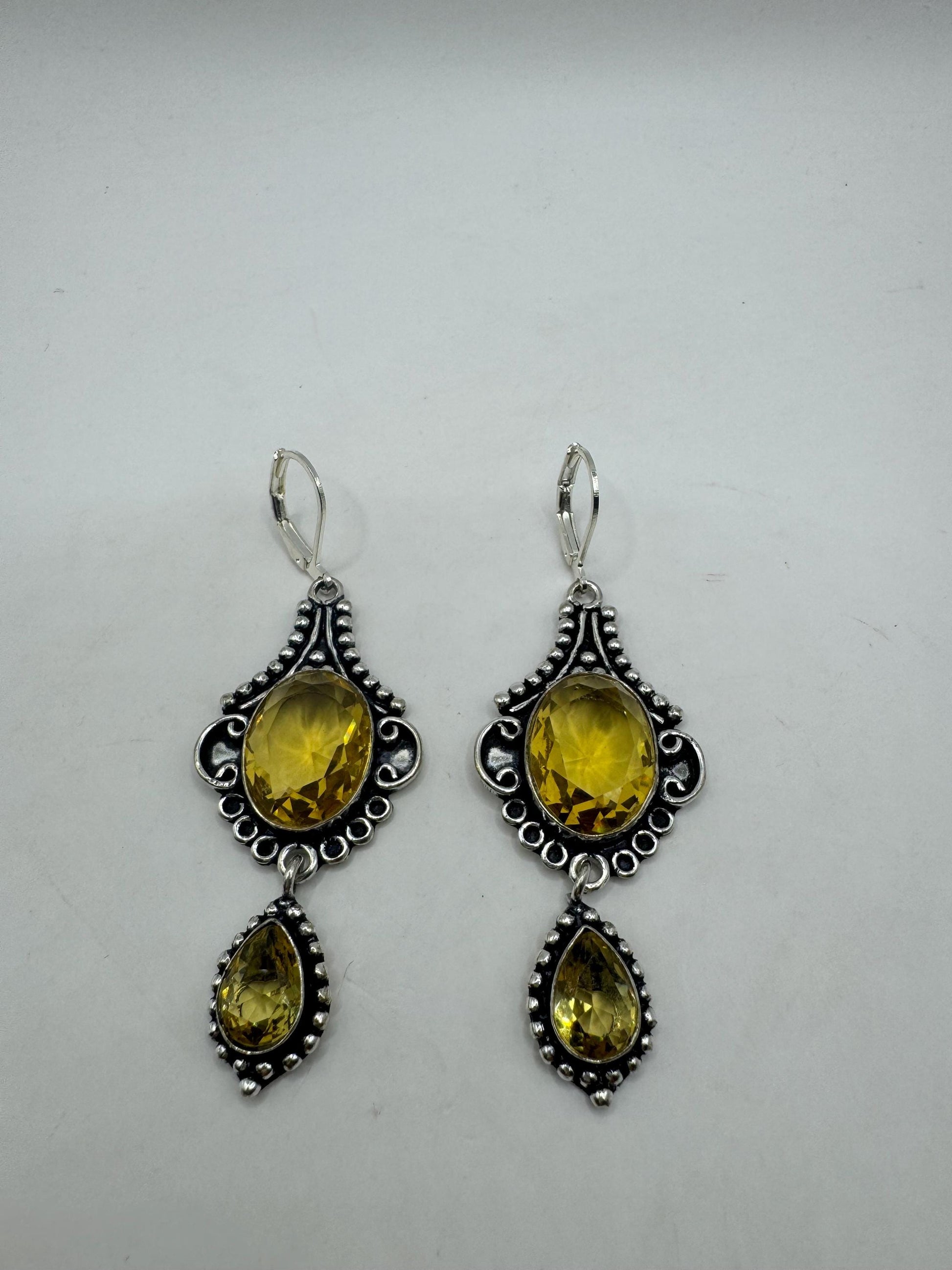Vintage Citrine 925 Sterling Silver Lever Back Earrings