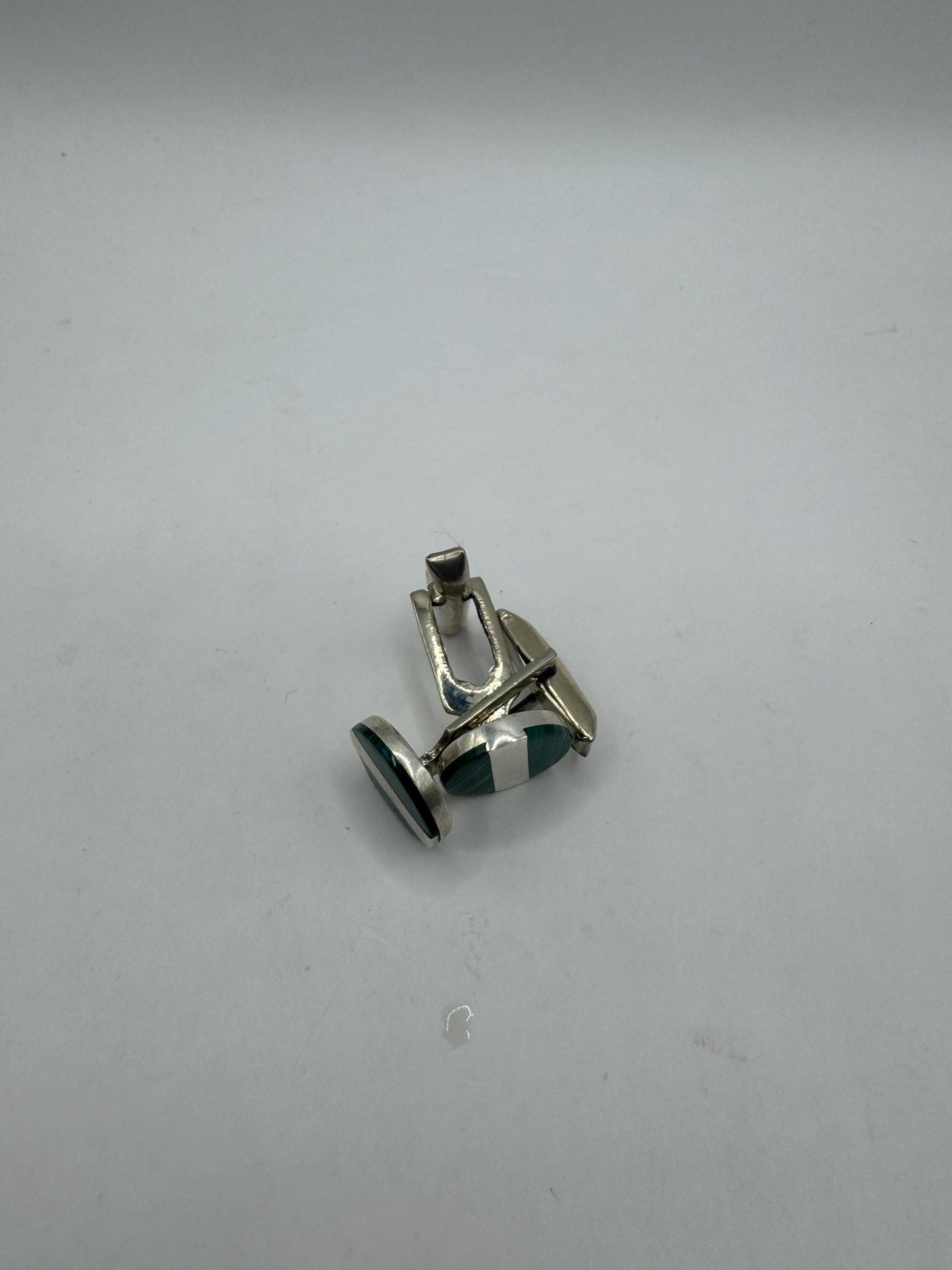 Vintage Green Malachite Cuff Links 925 Sterling Silver