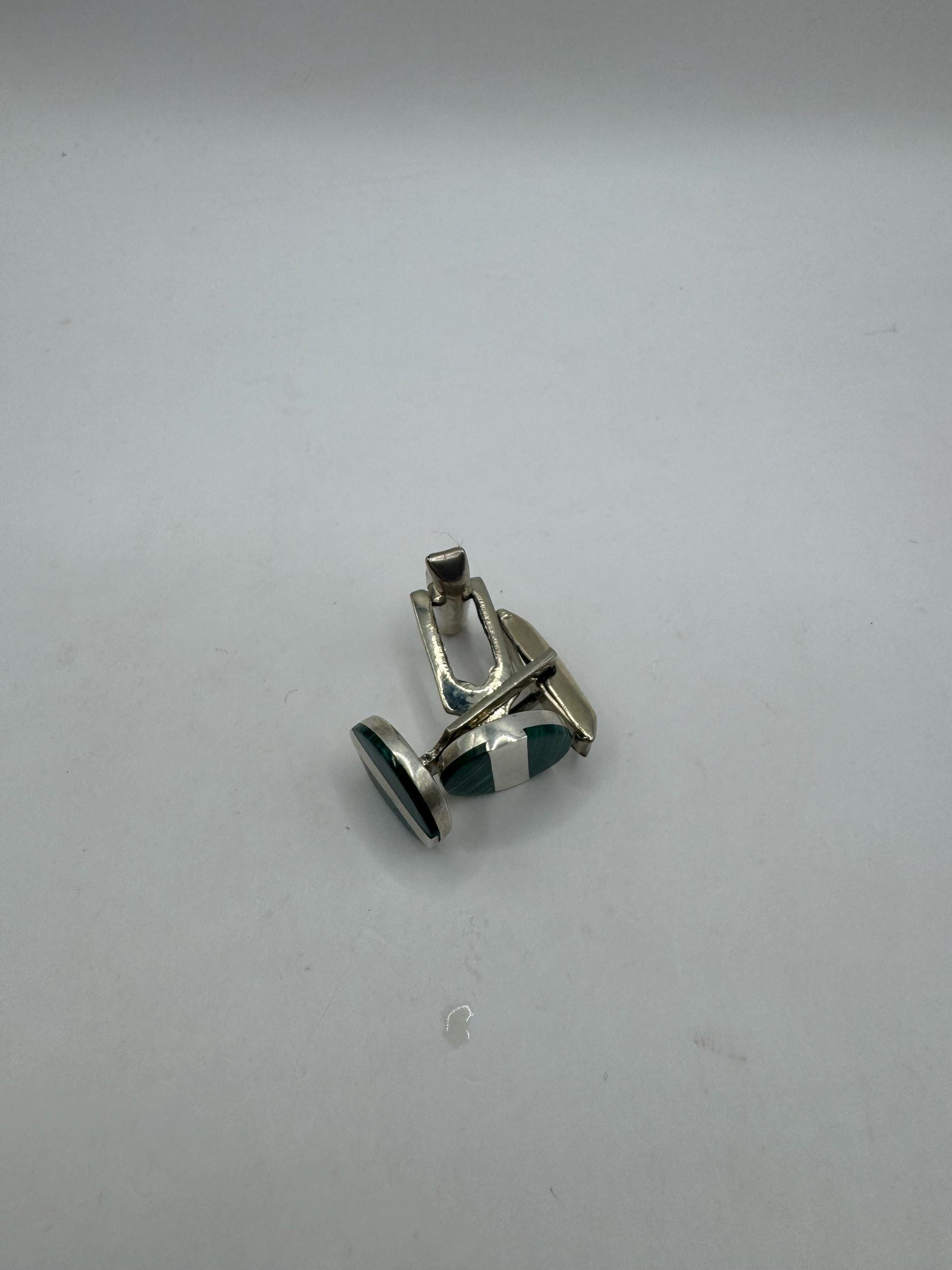 Vintage Green Malachite Cuff Links 925 Sterling Silver