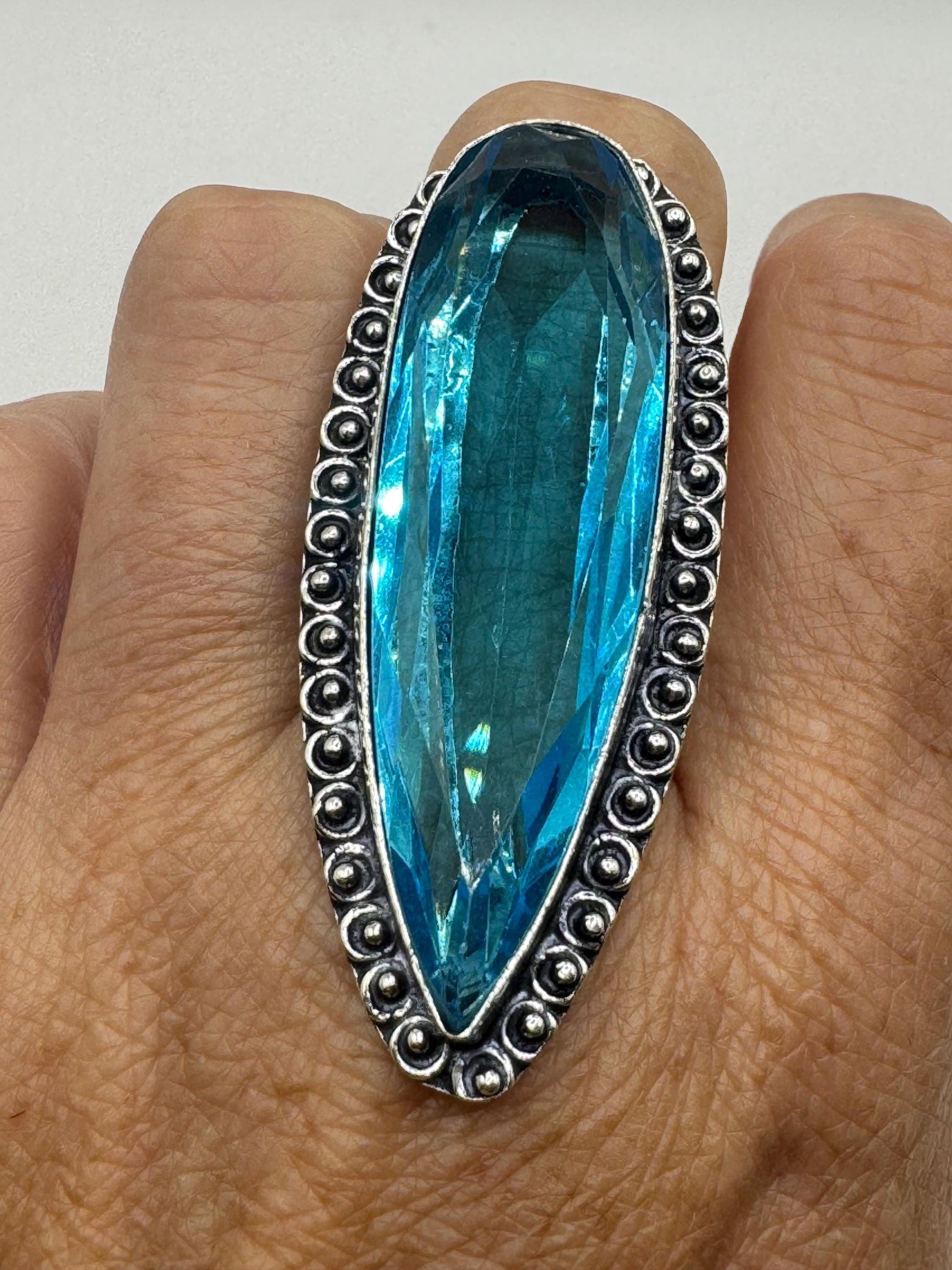 Vintage Aqua Blue Volcanic Art Glass Ring