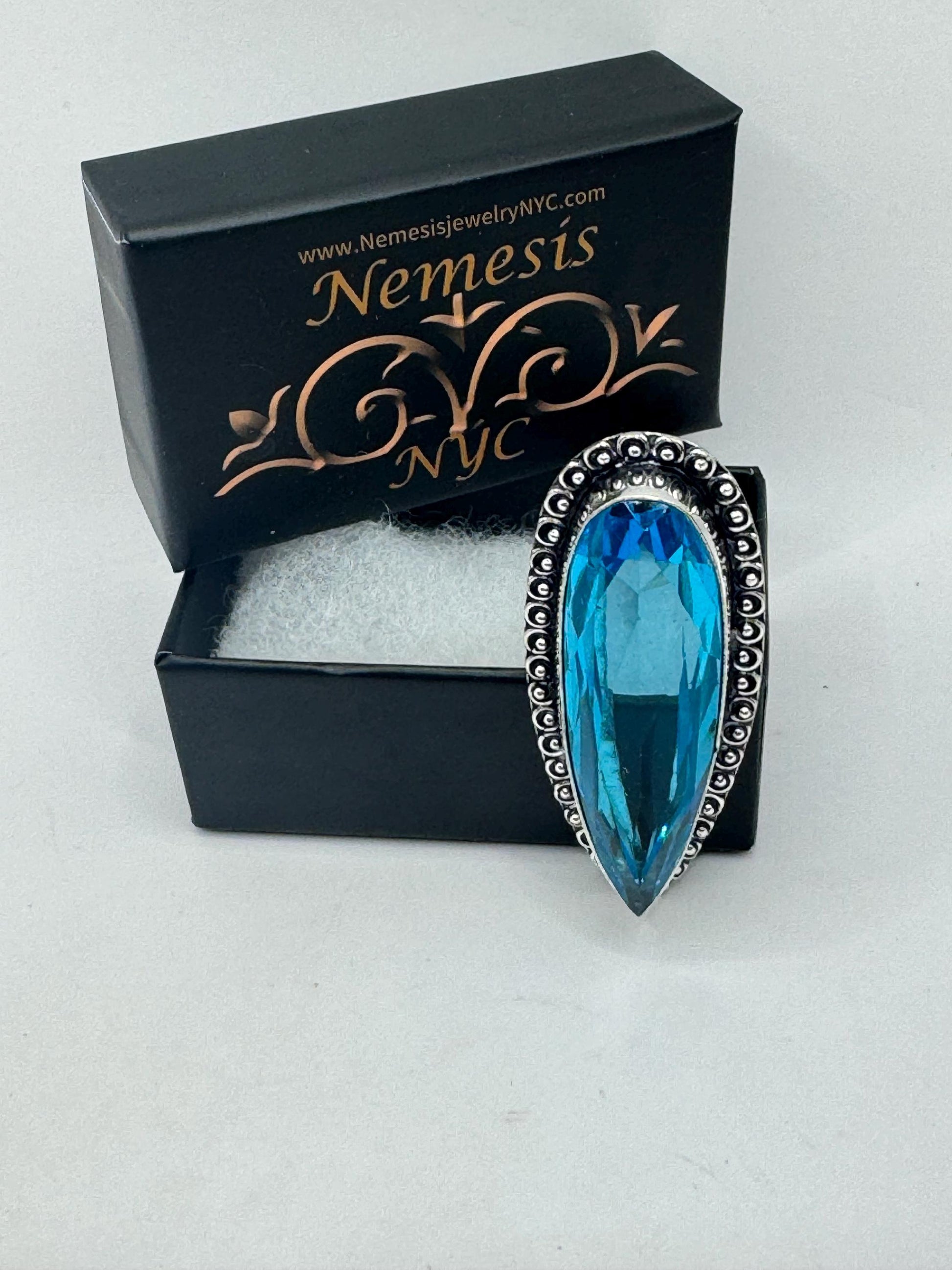Vintage Aqua Blue Volcanic Art Glass Ring
