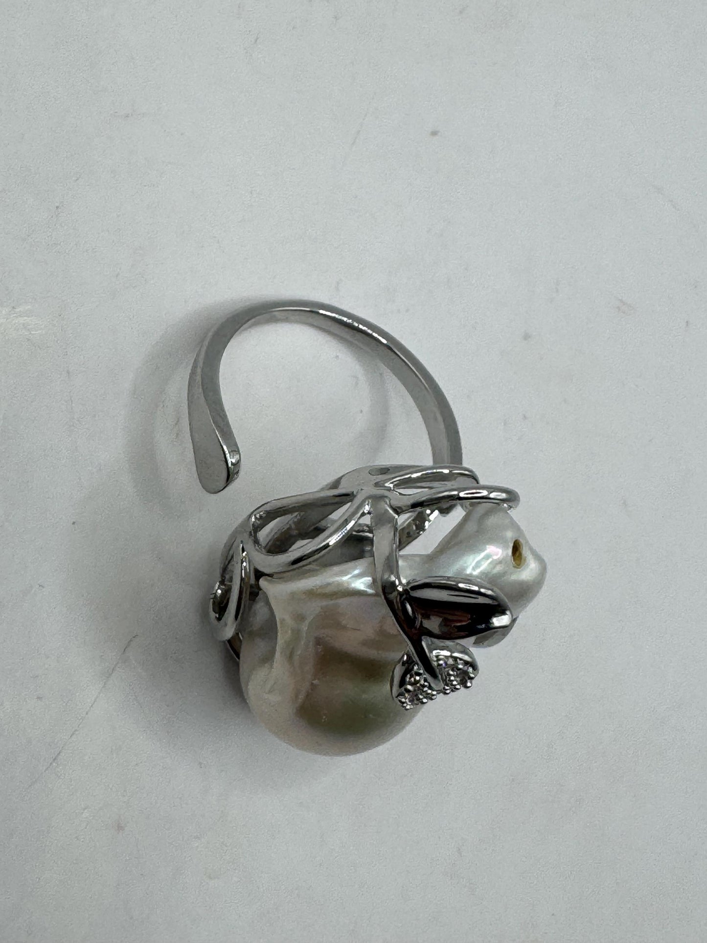 Vintage Biwa Pearl Ring 925 Sterling Silver Cocktail Statement Adjustable