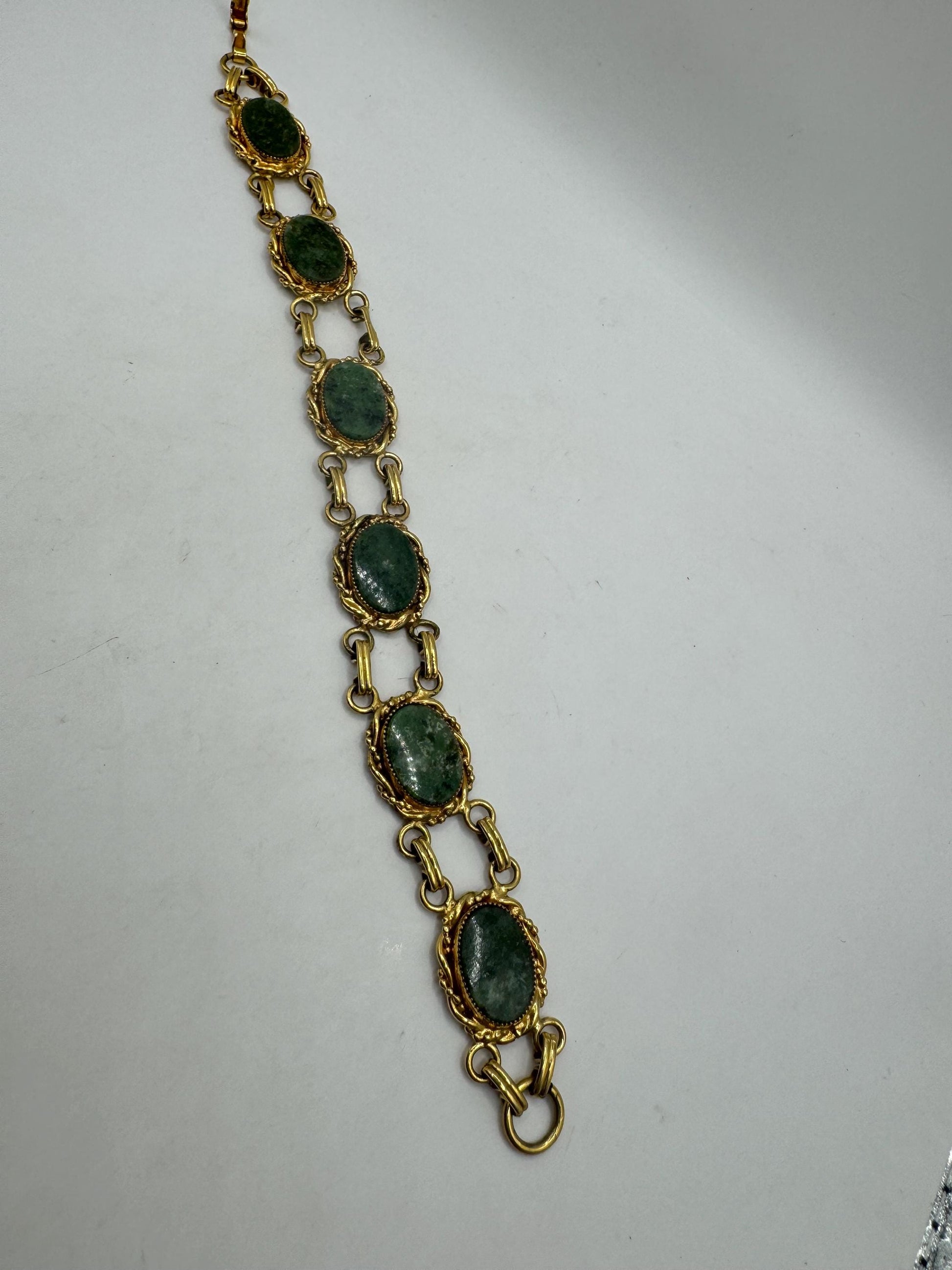 Vintage Green Jade Bracelet Gold filled