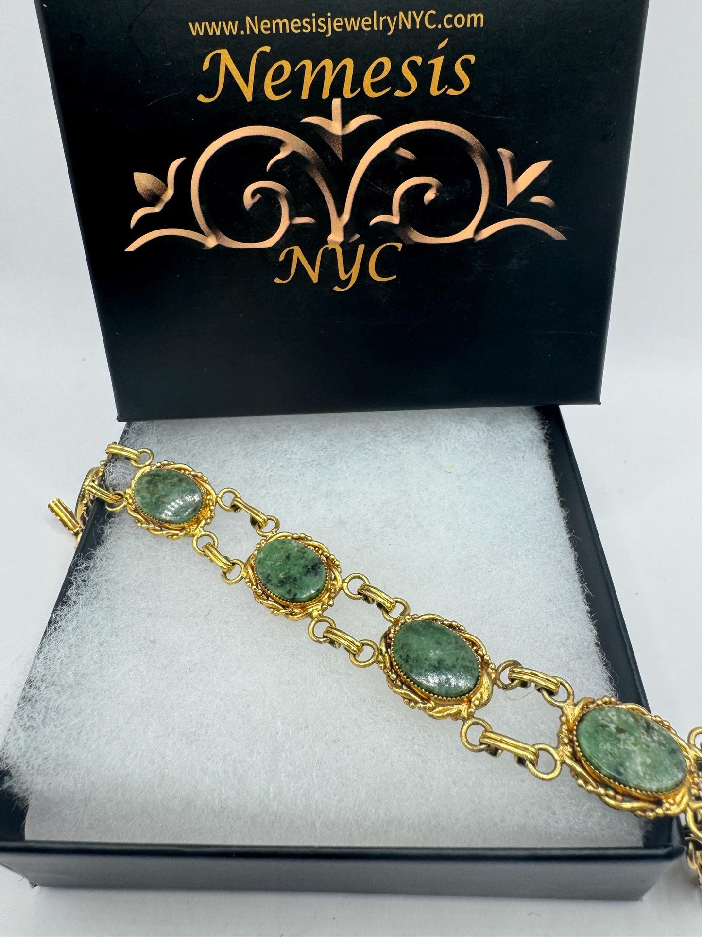 Vintage Green Jade Bracelet Gold filled