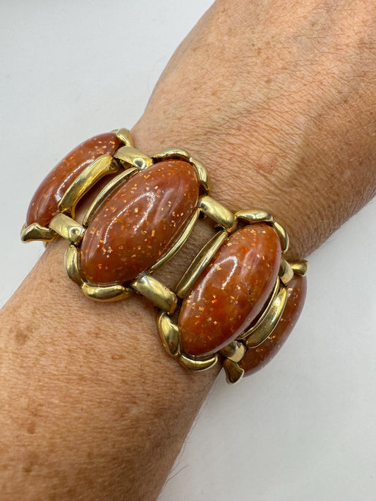 Vintage goldstone Silver Statement Chain Bracelet
