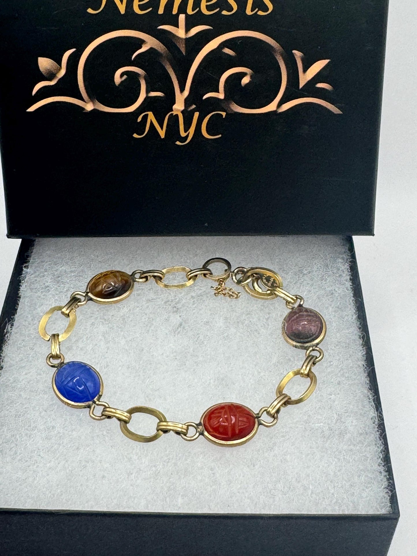 Vintage Scarab Bracelet Gold filled Carved Gemstones