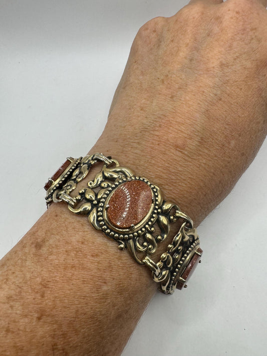 Vintage goldstone golden bronze Statement Boho Bracelet