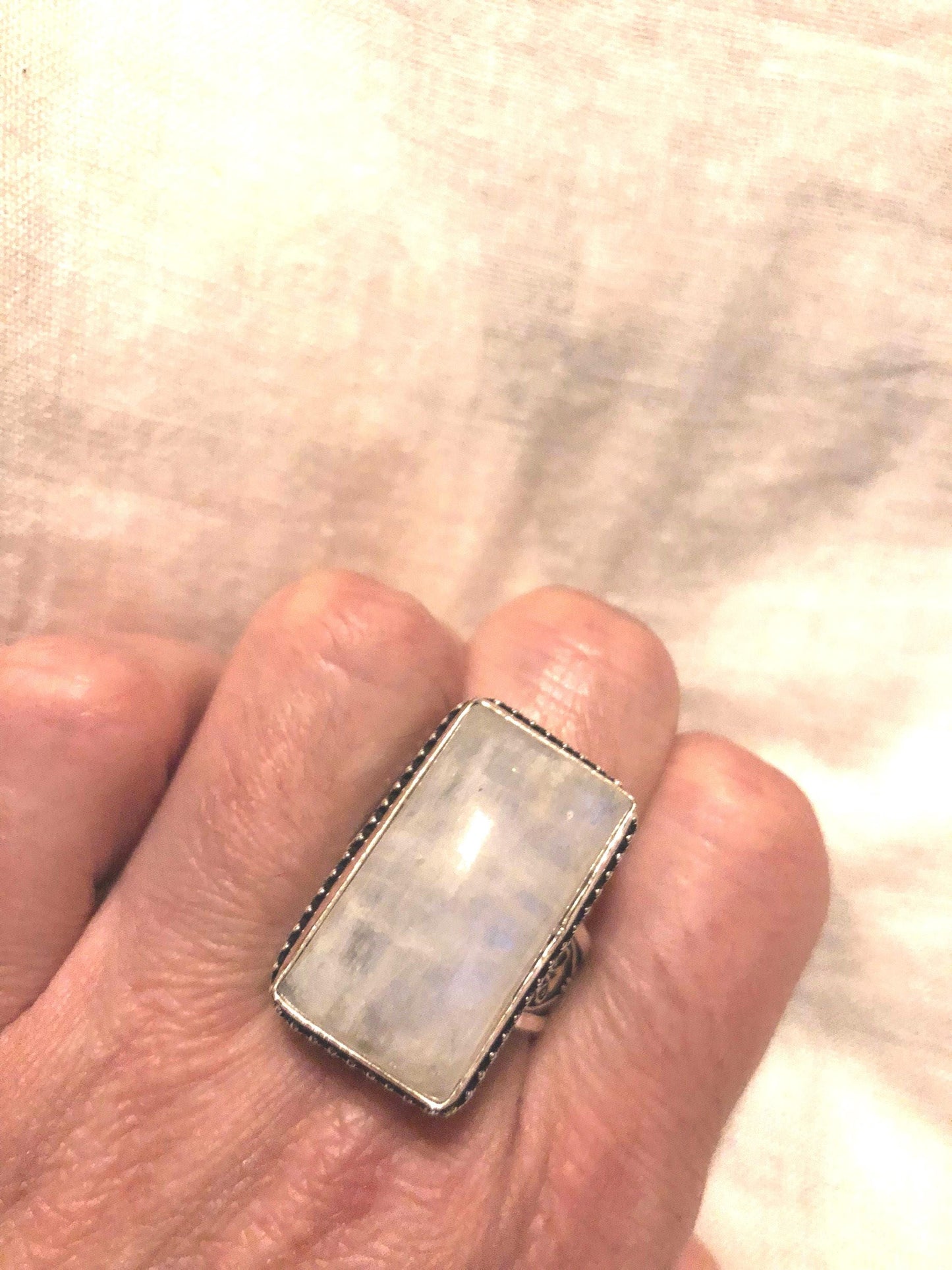 Vintage Genuine Blue White Rainbow Moonstone Ring