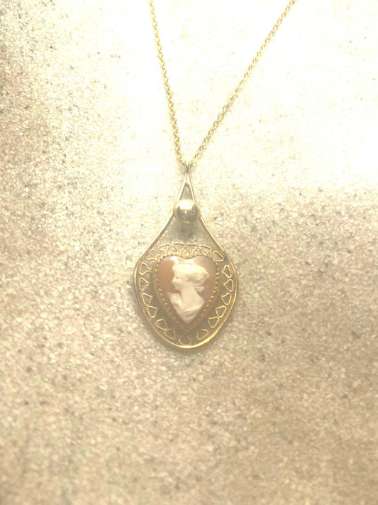 Vintage Shell Cameo Rose and Yellow Gold Filled Necklace Choker