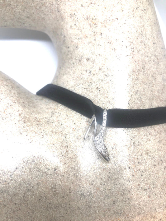 Vintage Wishbone 925 Sterling Silver White Sapphire Choker Necklace