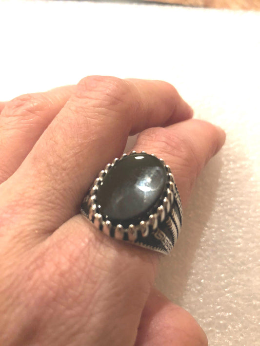 Vintage Onyx Mens Ring 925 Sterling Silver Gothic Genuine Black Onyx