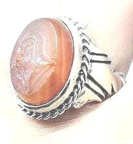 Vintage Carnelian Mens Ring in 925 Sterling Silver Persian Styled Genuine Carnelian Cameo Carving of Jesus Christ