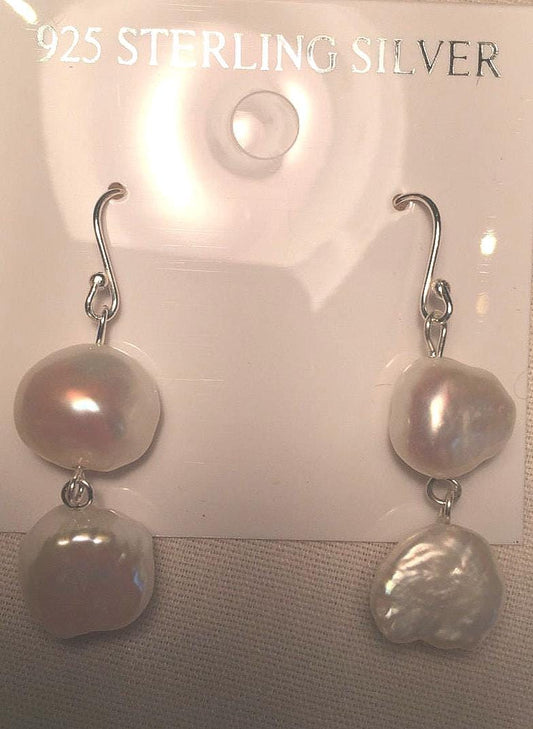 Vintage Genuine Pearl Sterling Silver Flower Dangle Earrings