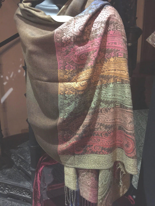 Vintage Brown Paisley Brocade Pashmina Scarf Wrap Shawl