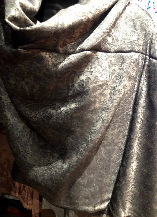 Gray Vintage Paisley Brocade Pashmina Scarf Wrap Shawl