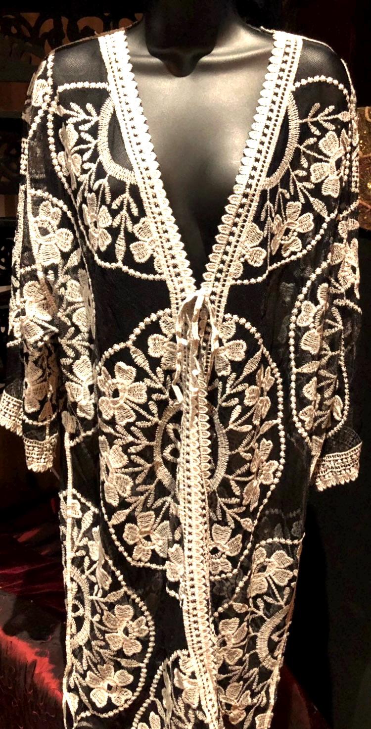 Vintage Style Black ivory Embroidered kimono jacket