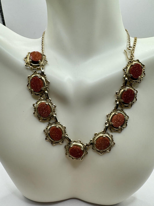Vintage Goldstone Choker Gold Filled Necklace