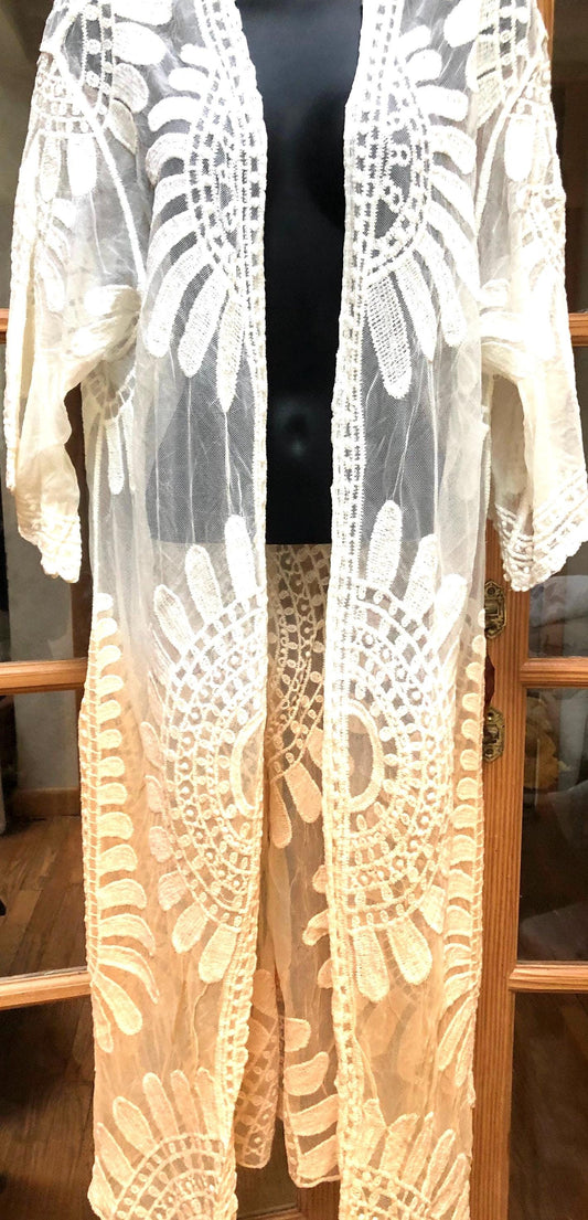 Lace Kimono Jacket Vintage Style Orange Tie Dye Embroidered wrap