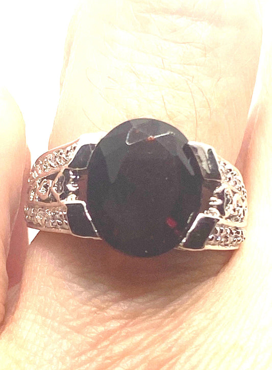 Vintage Red Bohemian Garnet Ring 925 Sterling Silver Cocktail Statement