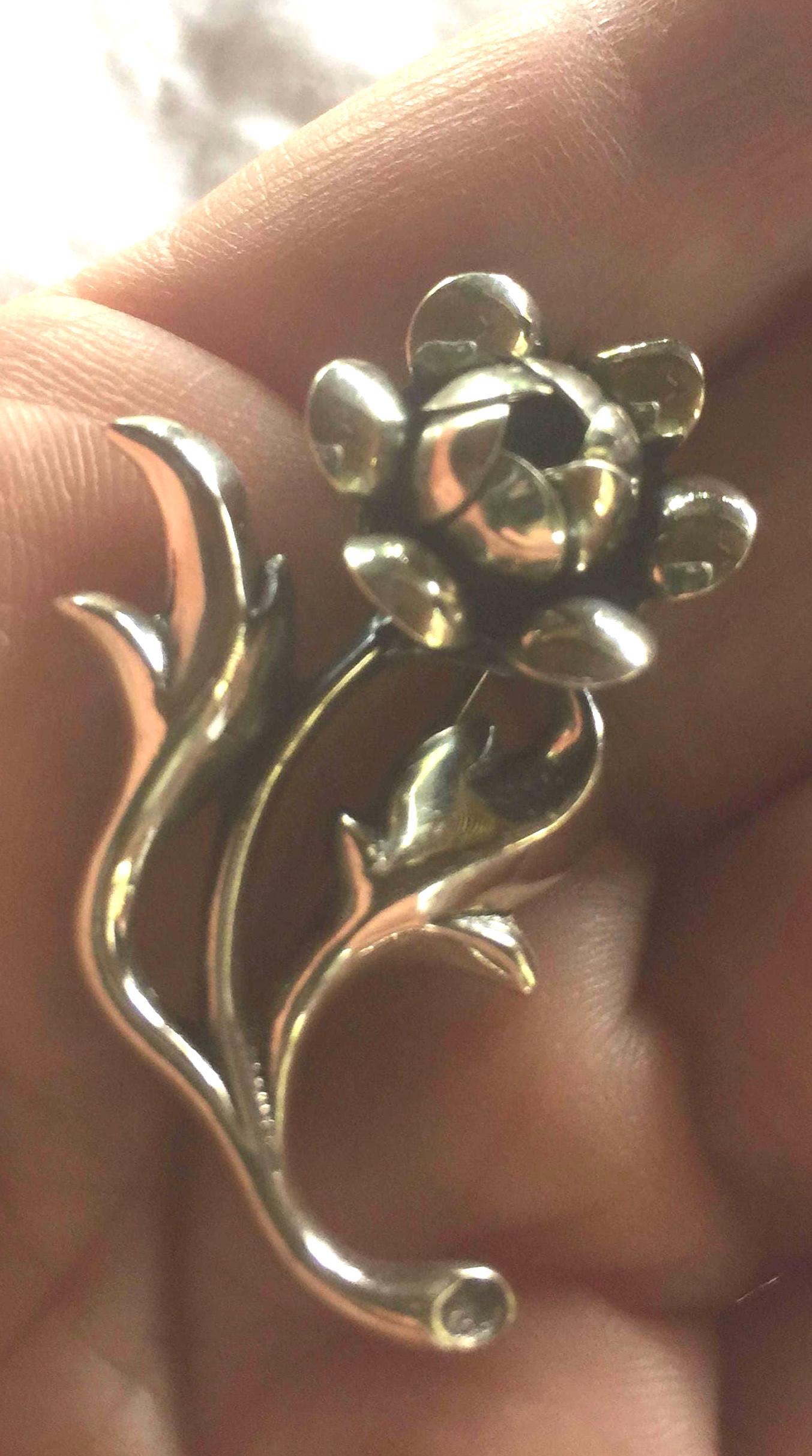 Vintage Hand Made Deco Flower 925 Sterling Silver Small Brooch Pin About an Inch