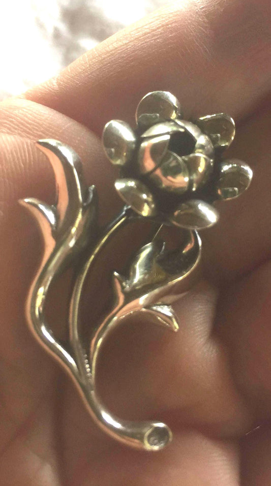 Vintage Hand Made Deco Flower 925 Sterling Silver Small Brooch Pin About an Inch