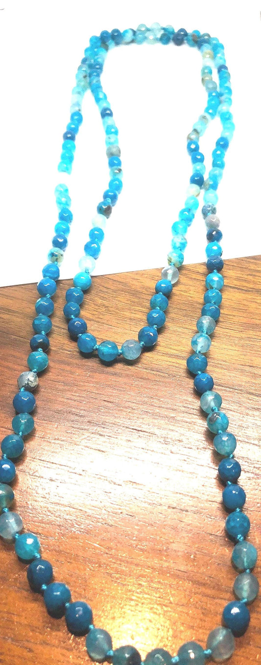 60 Inch Hand Knoted Vintage Blue Dyed Onyx beaded Necklace