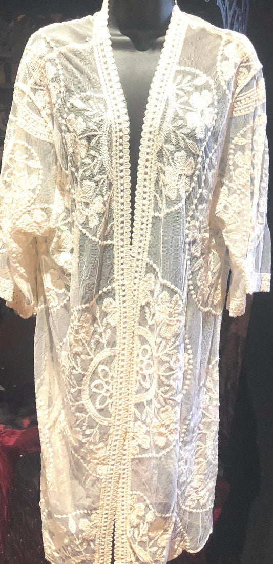 Vintage Style ivory Embroidered kimono jacket