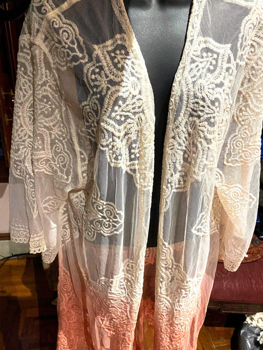 Vintage Style Pink Embroidered kimono jacket