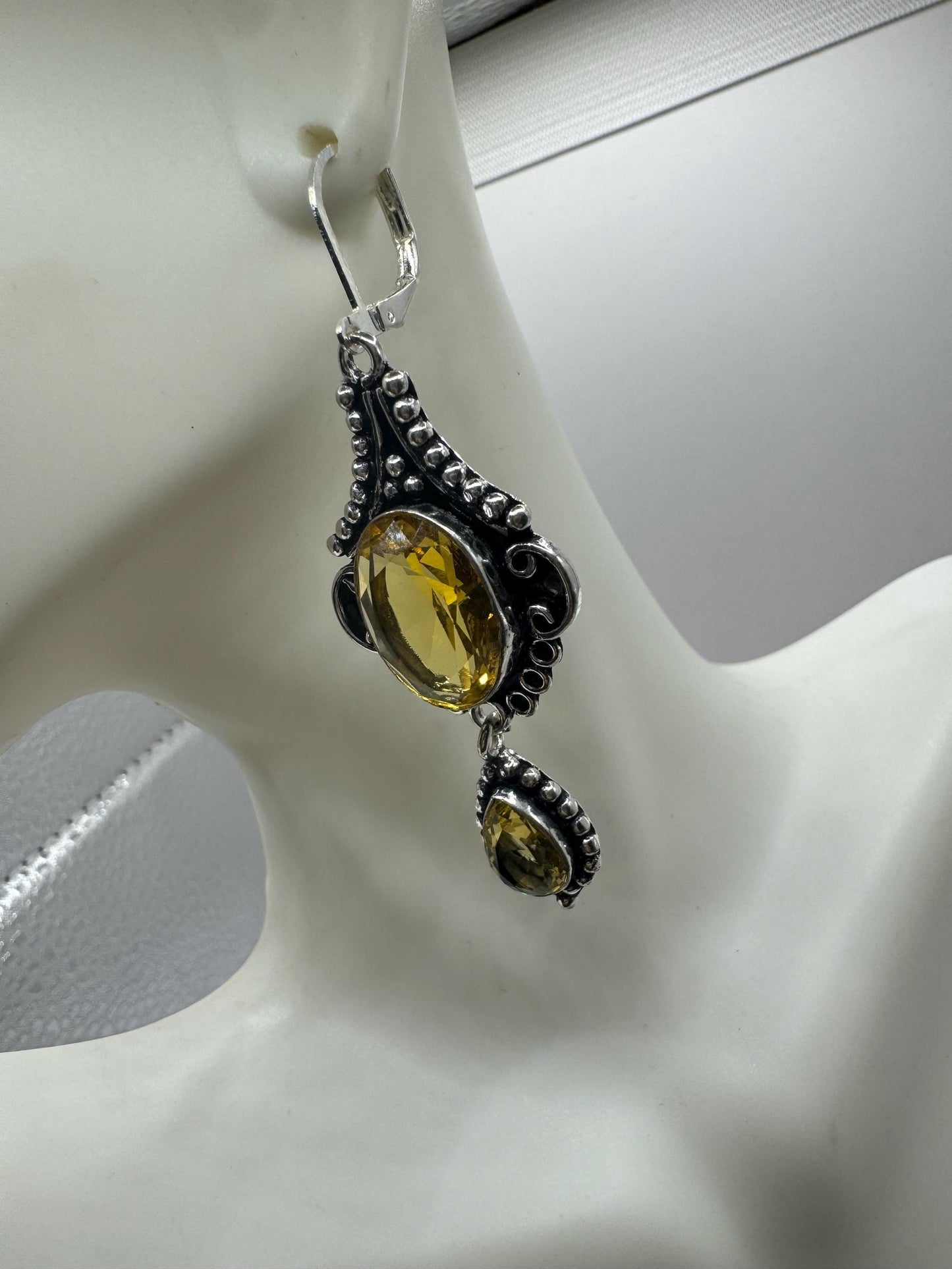 Vintage Citrine 925 Sterling Silver Lever Back Earrings