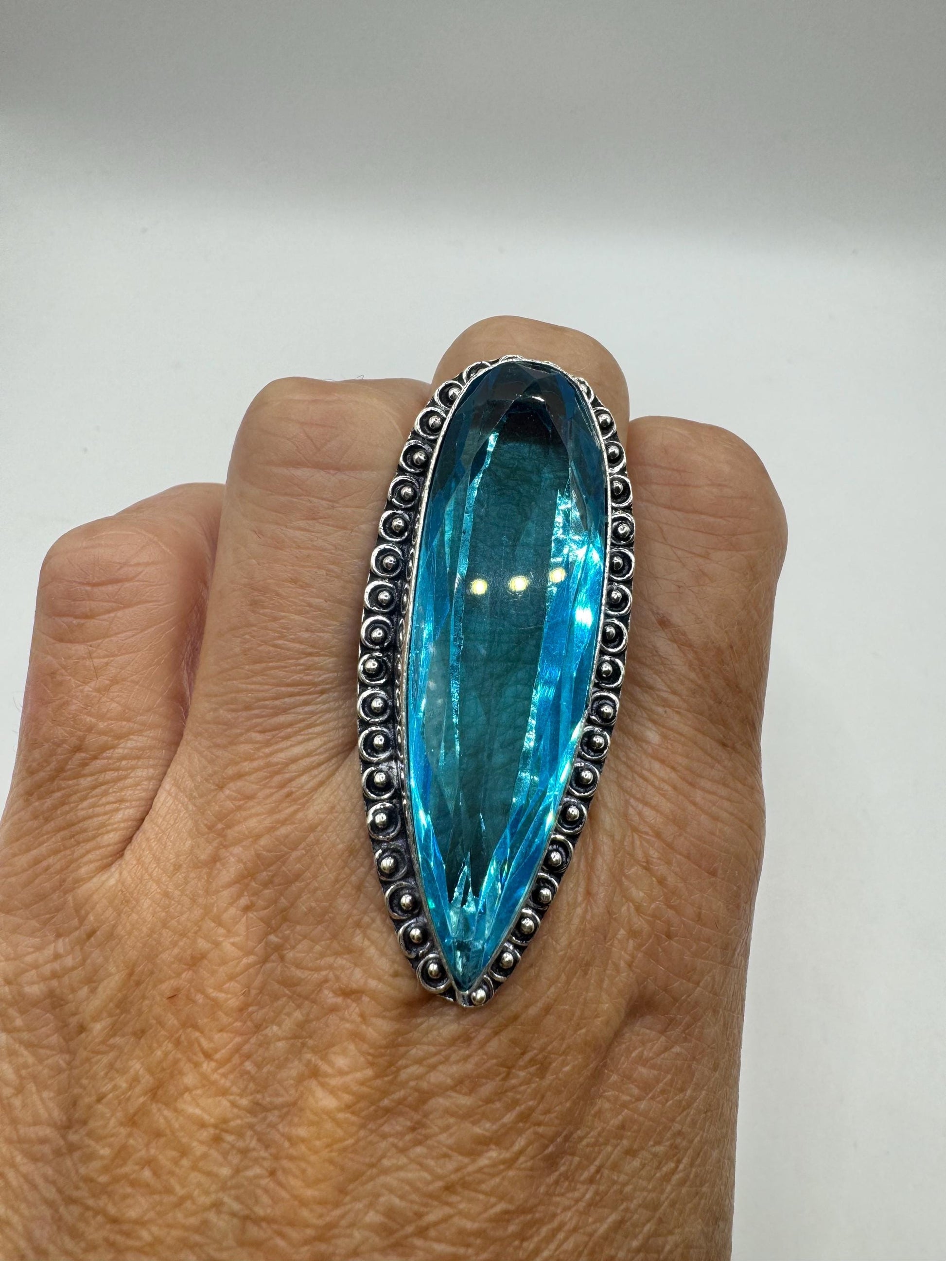 Vintage Aqua Blue Volcanic Art Glass Ring