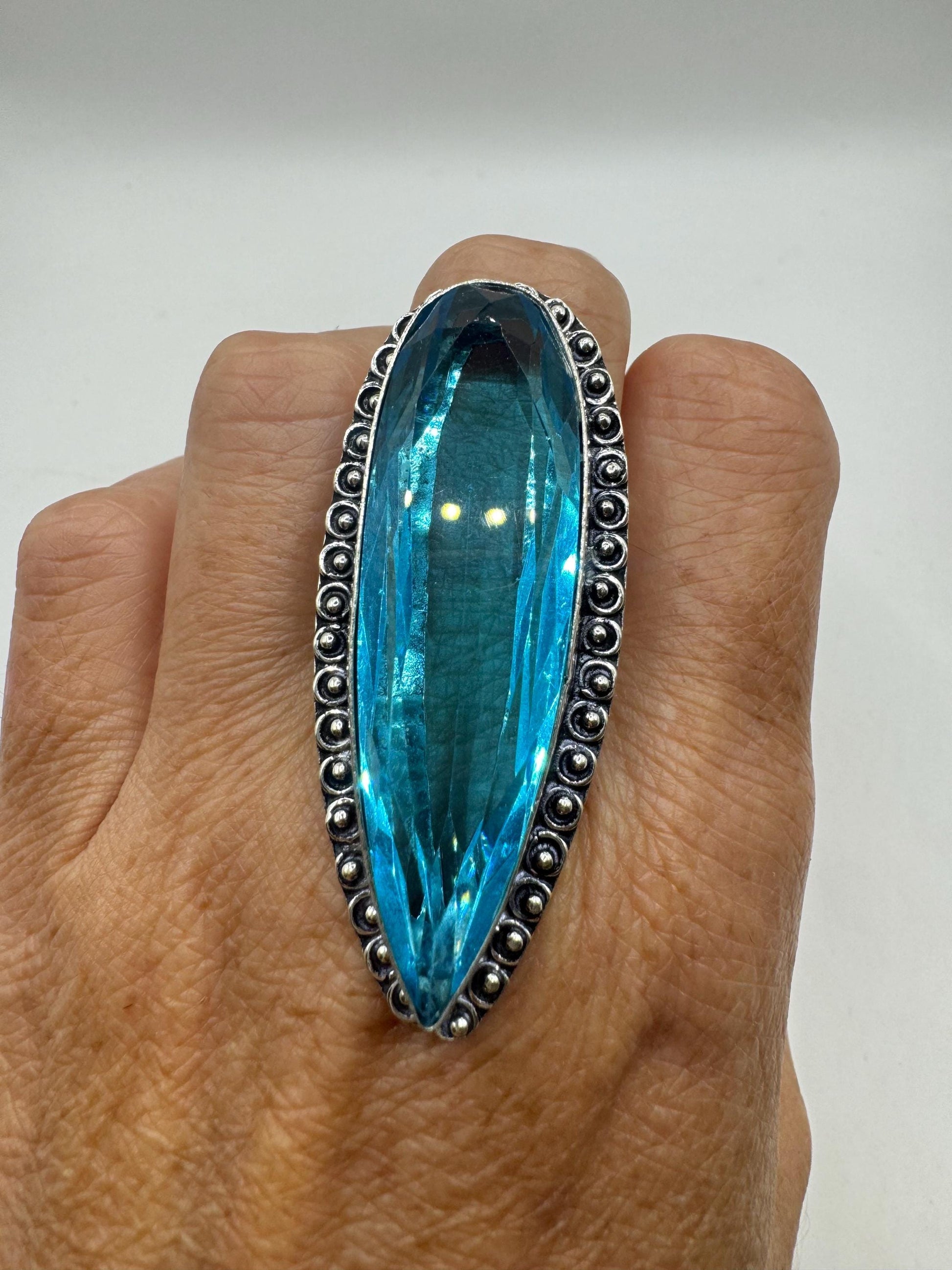 Vintage Aqua Blue Volcanic Art Glass Ring