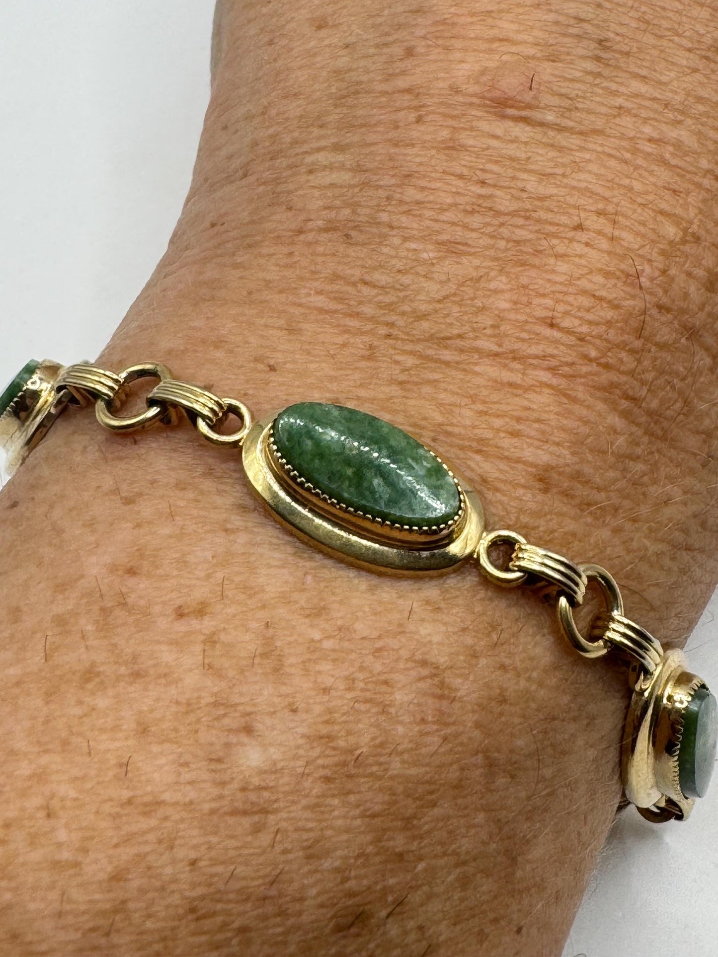 Vintage Green Jade Bracelet Gold filled