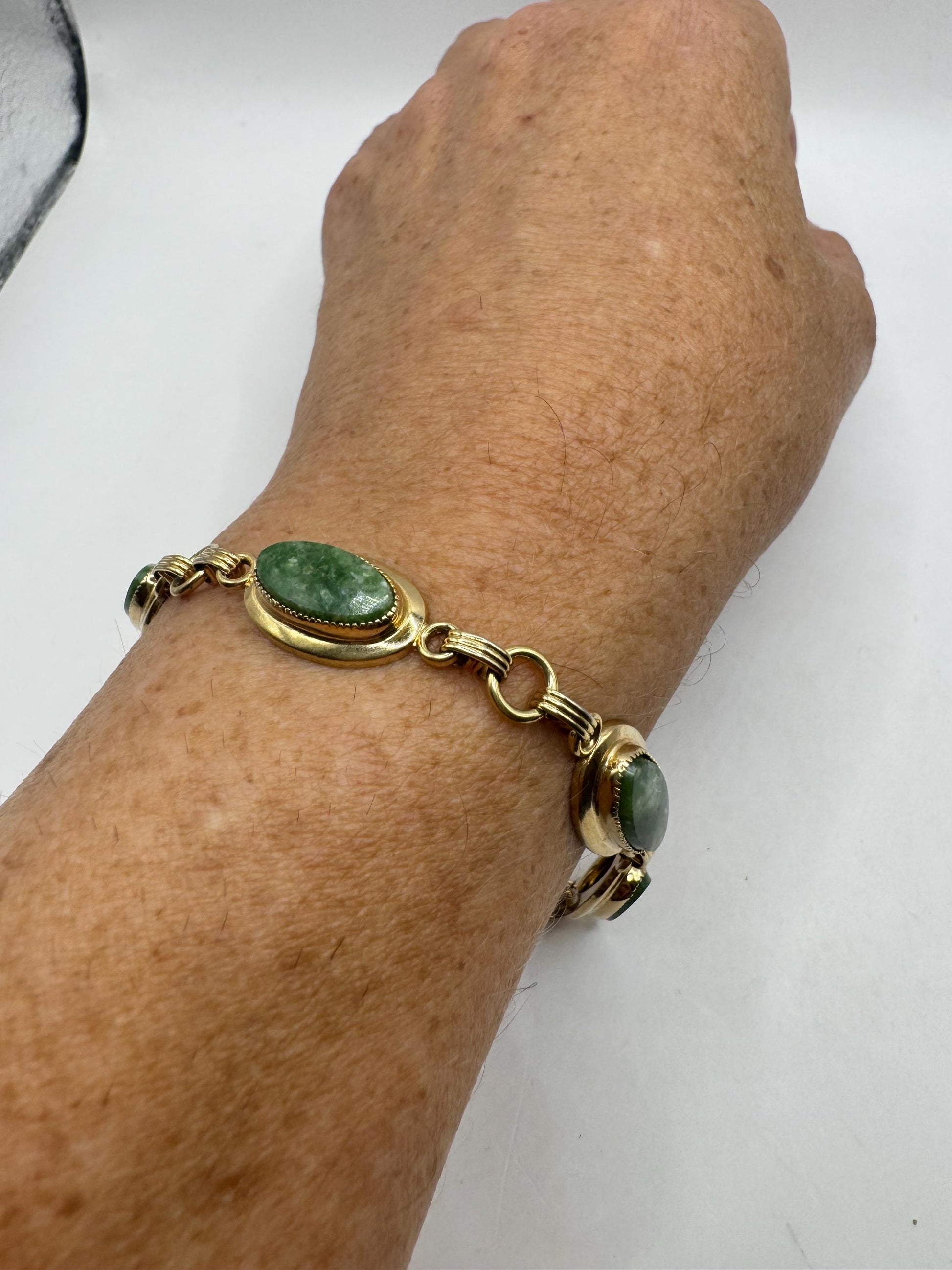 Vintage Green Jade Bracelet Gold filled