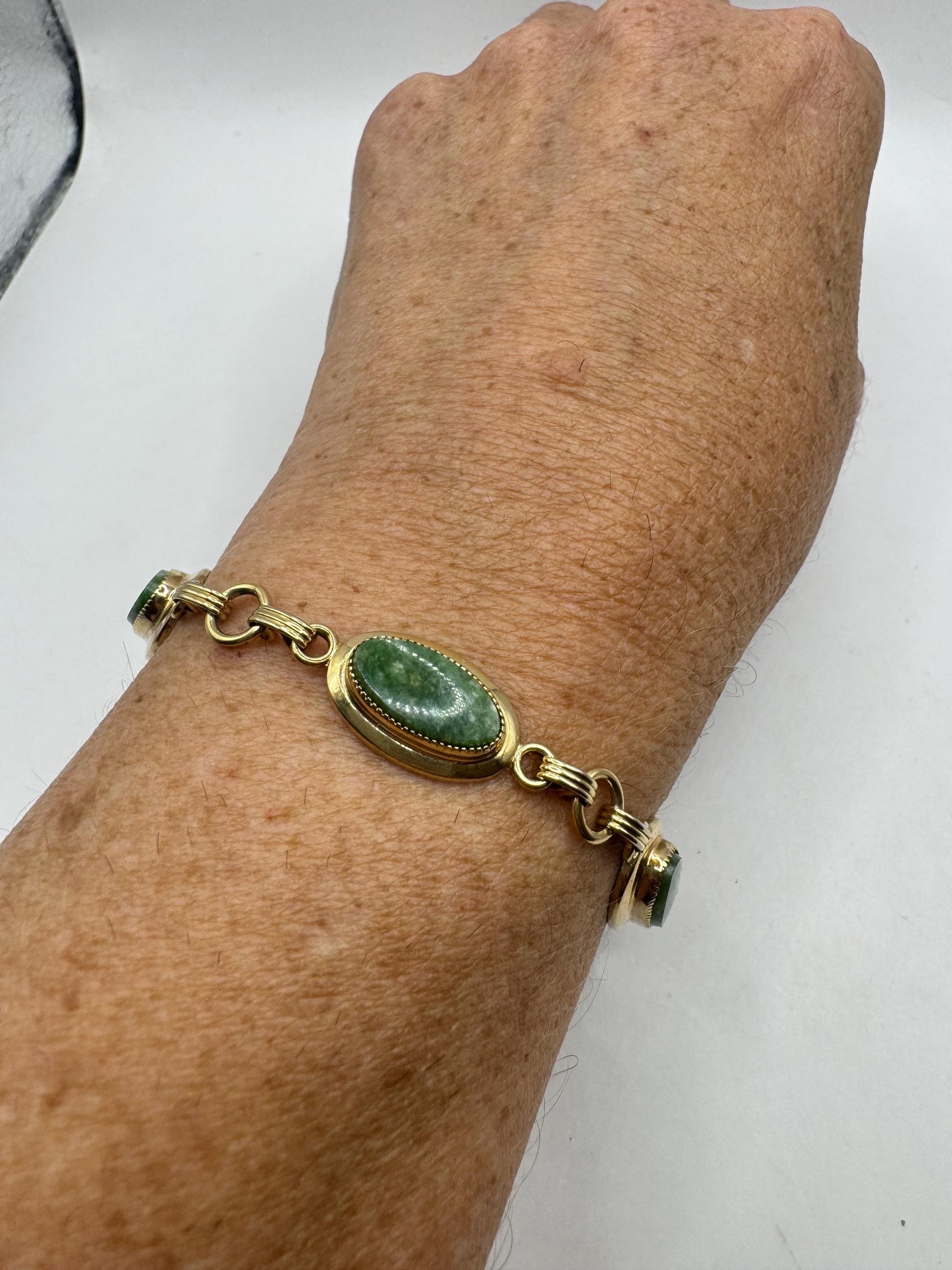 Vintage Green Jade Bracelet Gold filled
