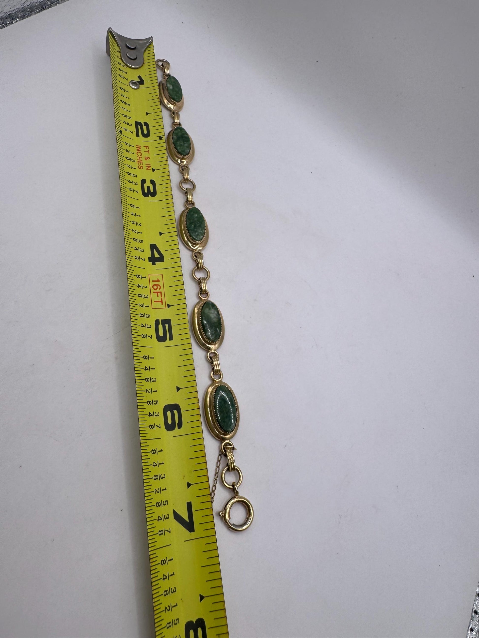 Vintage Green Jade Bracelet Gold filled