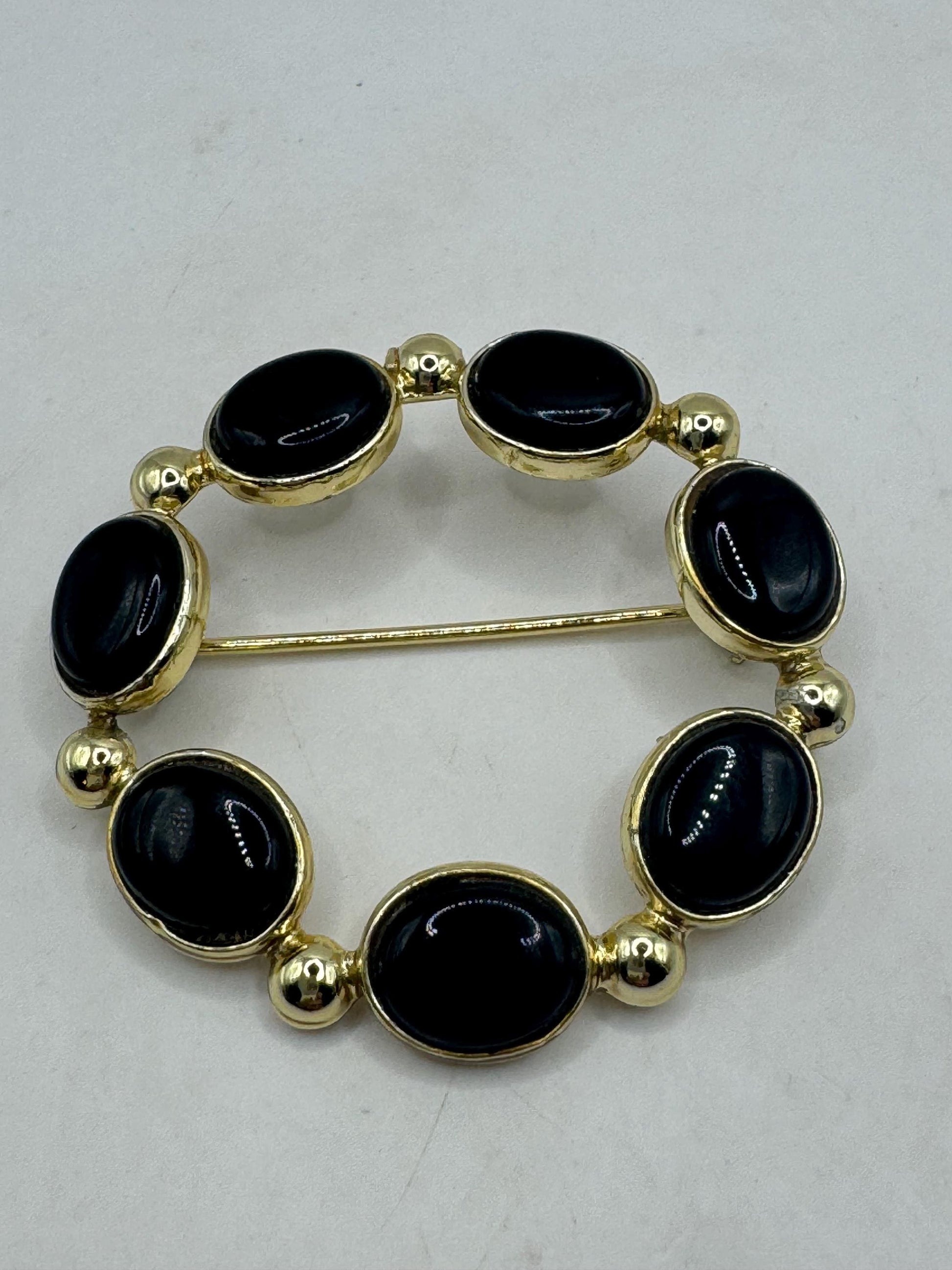 Vintage Black Onyx Pin Gold Filled Brooch