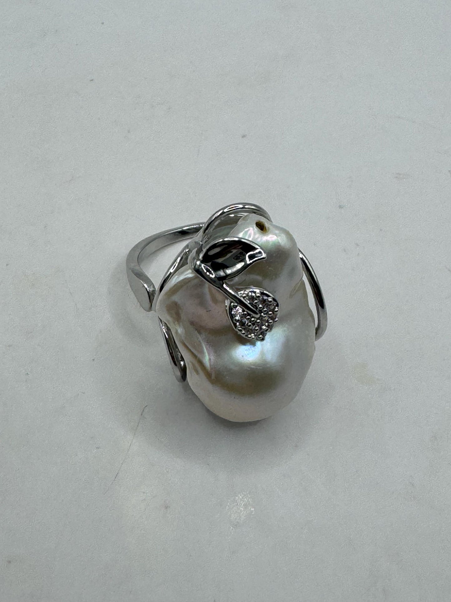 Vintage Biwa Pearl Ring 925 Sterling Silver Cocktail Statement Adjustable