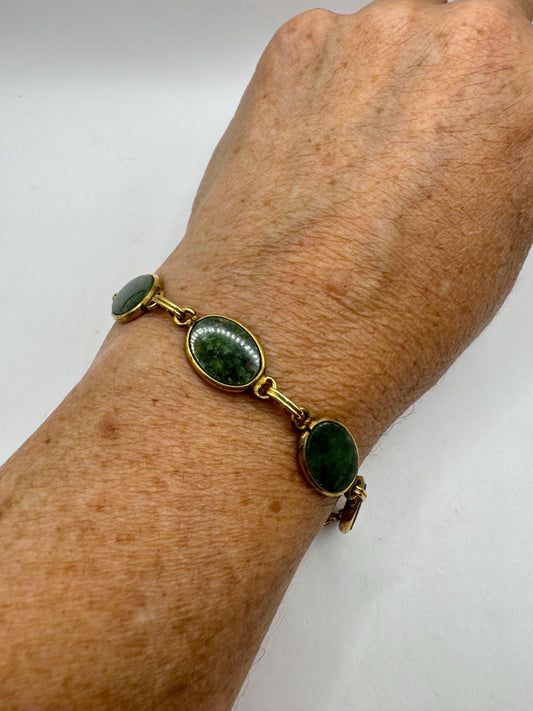 Vintage Green Jade Bracelet Gold filled
